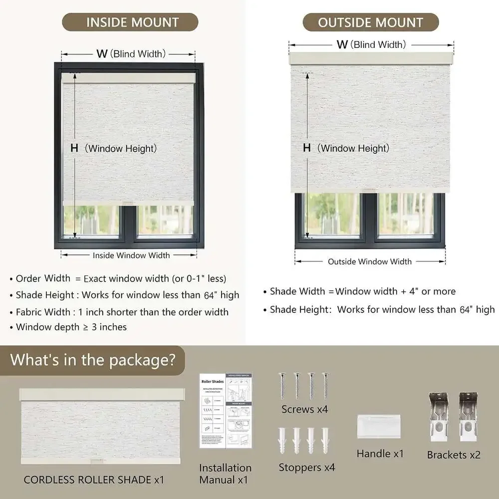 Linen SUNOFF Cordless Blackout Roller Shades for Windows 35.5